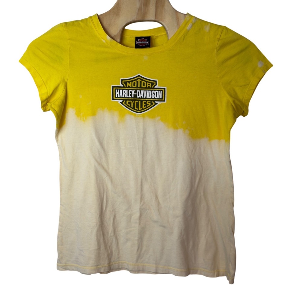 Harley-Davidson Aruba Big Twin Y2K Women's T-Shirt Size 1X Yellow White Gradient